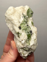 Load image into Gallery viewer, Electric Green Diopside on Quartz – Collector Mineral Specimen (Gilgit-Baltistan) Pakistan