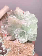 Load image into Gallery viewer, Light Mint Green Apophyllite & Stilbite on Pink & Green Heulandite — Deccan Traps, India