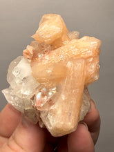 Load image into Gallery viewer, Gemmy Peach Stilbite Flower + Apophyllite on Red Heulandite — Maharashtra, India