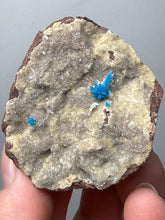 Load image into Gallery viewer, Rare Electric Blue Pentagonite on Druzy Matrix – Collector Mineral Specimen | India