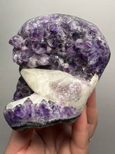 Load image into Gallery viewer, Druzy Amethyst on White Cathedral Calcite on Amethyst Cluster | Uruguay
