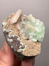 Load image into Gallery viewer, Light Mint Green Apophyllite & Stilbite on Pink & Green Heulandite — Deccan Traps, India
