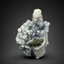 Load image into Gallery viewer, Druzy Apophyllite over Golden Calcite & Black Chalcedony Stalactites | Deccan Traps, Maharashtra, India