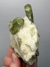 Load image into Gallery viewer, Electric Green Diopside on Quartz – Collector Mineral Specimen (Gilgit-Baltistan) Pakistan