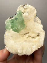 Load image into Gallery viewer, High-Grade Gemmy Green Apophyllite on White Stilbite & Apophyllite | Deccan Traps, Maharashtra, India