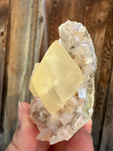 Load image into Gallery viewer, Golden Yellow “Diamond” Calcite on Pearl Heulandite Matrix | Maharashtra, India