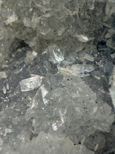 Load image into Gallery viewer, 3.6” Clear Apophyllite + Golden Calcite on Druzy Blue Chalcedony — Deccan Traps, Maharashtra, India