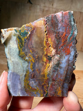 Load image into Gallery viewer, PREMIUM DISPLAY or LAPIDARY SLAB • Moroccan “Dream Landscape Jagate” (Purple, Teal, Red, Green, Red, Yellow & Orange Moss Plume Agate + Jasper) Stone • Double Sided • High Atlas Mountains • Unpolished