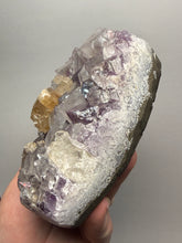 Load image into Gallery viewer, Golden Cubic Calcite on Amethyst Cluster | Maharashtra, India (Collector Specimen)