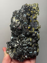 Load image into Gallery viewer, 6.1” New Find: Huanzala Mine Peru Sphalerite + Chalcopyrite + Apatite + Calcite + Quartz | Collector Display Specimen
