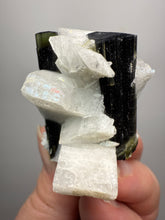 Load image into Gallery viewer, Blue and Green Cap Stak Nala Tourmaline w Double Terminated Quartz on Cleavelandite Matrix – Haramosh Mountains, Pakistan