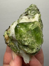Load image into Gallery viewer, Electric Green Diopside on Quartz – Collector Mineral Specimen (Gilgit-Baltistan) Pakistan