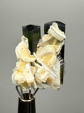 Load image into Gallery viewer, Double Blue Cap Dark Green Stak Nala Tourmaline and Cleavelandite – Haramosh Mountains, Pakistan | Thumbnail Specimen
