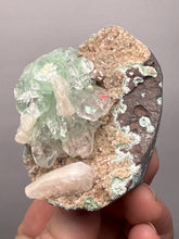 Load image into Gallery viewer, Light Mint Green Apophyllite & Stilbite on Pink & Green Heulandite — Deccan Traps, India