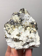 Load image into Gallery viewer, 3.8” New Find: Huanzala Mine Peru Sphalerite + Chalcopyrite + Apatite + Calcite + Quartz | Collector Display Specimen