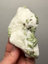 Load image into Gallery viewer, Electric Green Diopside on Quartz – Collector Mineral Specimen (Gilgit-Baltistan) Pakistan