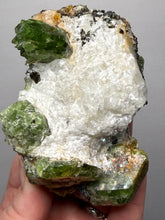 Load image into Gallery viewer, Electric Green Diopside on Quartz – Collector Mineral Specimen (Gilgit-Baltistan) Pakistan
