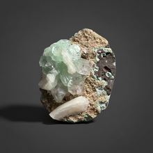 Load image into Gallery viewer, Light Mint Green Apophyllite & Stilbite on Pink & Green Heulandite — Deccan Traps, India