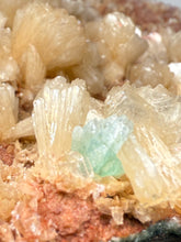 Load image into Gallery viewer, XLG Shiny Peach Stilbite and Mint Green Apophyllite on Druzy Red Heulandite – High-Grade Collector Mineral Specimen from India