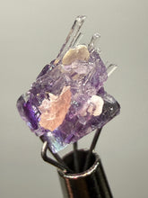 Load image into Gallery viewer, Rhodochrosite + Quartz on Purple Isometric Fluorite (Thumbnail Specimen) | Wutong Mine, China