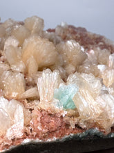 Load image into Gallery viewer, XLG Shiny Peach Stilbite and Mint Green Apophyllite on Druzy Red Heulandite – High-Grade Collector Mineral Specimen from India