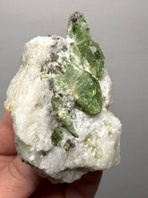 Load image into Gallery viewer, Electric Green Diopside on Quartz – Collector Mineral Specimen (Gilgit-Baltistan) Pakistan