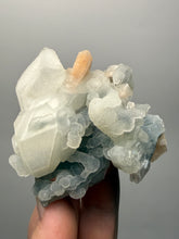 Load image into Gallery viewer, Pink Stilbite with Druzy Frosted Optical Calcite — India Zeolite Specimen