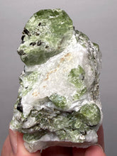 Load image into Gallery viewer, Electric Green Diopside on Quartz – Collector Mineral Specimen (Gilgit-Baltistan) Pakistan