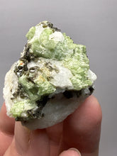Load image into Gallery viewer, Electric Green Diopside on Quartz – Collector Mineral Specimen (Gilgit-Baltistan) Pakistan