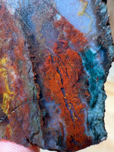 Load image into Gallery viewer, PREMIUM DISPLAY or LAPIDARY SLAB • Moroccan “Dream Landscape Jagate” (Purple, Teal, Red, Green, Red, Yellow & Orange Moss Plume Agate + Jasper) Stone • Double Sided • High Atlas Mountains • Unpolished