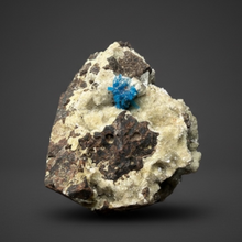 Load image into Gallery viewer, Rare Electric Blue Pentagonite on Druzy Matrix – Collector Mineral Specimen | India
