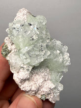 Load image into Gallery viewer, Light Mint Green “Disco Ball” Radial Apophyllite on Pink & Green Heulandite — Deccan Traps, India