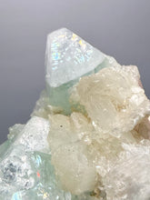 Load image into Gallery viewer, High-Grade Gemmy Green Apophyllite on White Stilbite | Deccan Traps, Maharashtra, India