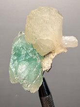 Load image into Gallery viewer, High-Grade Gemmy Green Apophyllite on White Stilbite | Deccan Traps, Maharashtra, India