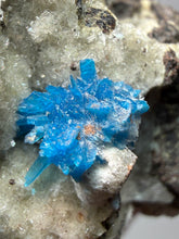 Load image into Gallery viewer, Rare Electric Blue Pentagonite on Druzy Matrix – Collector Mineral Specimen | India