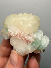 Load image into Gallery viewer, High-Grade Gemmy Green Apophyllite on White Stilbite | Deccan Traps, Maharashtra, India