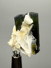 Load image into Gallery viewer, Double Blue Cap Dark Green Stak Nala Tourmaline and Cleavelandite – Haramosh Mountains, Pakistan | Thumbnail Specimen