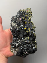 Load image into Gallery viewer, 6.1” New Find: Huanzala Mine Peru Sphalerite + Chalcopyrite + Apatite + Calcite + Quartz | Collector Display Specimen
