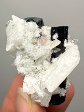 Load image into Gallery viewer, Blue Cap Dark Green Stak Nala Tourmaline With Pink Morganite on Cleavelandite Matrix – Haramosh Mountains, Pakistan