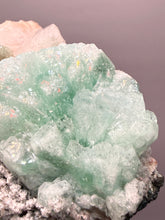 Load image into Gallery viewer, High-Grade Gemmy Green Apophyllite on White Stilbite | Deccan Traps, Maharashtra, India