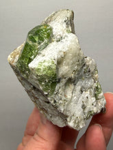 Load image into Gallery viewer, Electric Green Diopside on Quartz – Collector Mineral Specimen (Gilgit-Baltistan) Pakistan