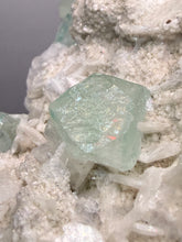 Load image into Gallery viewer, High-Grade Gemmy Green Apophyllite on White Stilbite | Deccan Traps, Maharashtra, India