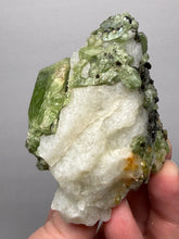 Load image into Gallery viewer, Electric Green Diopside on Quartz – Collector Mineral Specimen (Gilgit-Baltistan) Pakistan