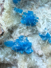 Load image into Gallery viewer, Rare Electric Blue Pentagonite on Druzy Matrix – Collector Mineral Specimen | India