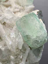 Load image into Gallery viewer, High-Grade Gemmy Green Apophyllite on White Stilbite | Deccan Traps, Maharashtra, India