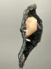 Load image into Gallery viewer, Pink Stilbite Druzy on Botryoidal Black Chalcedony | India | High-Grade Mineral Collector Specimen