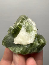 Load image into Gallery viewer, Electric Green Diopside on Quartz – Collector Mineral Specimen (Gilgit-Baltistan) Pakistan