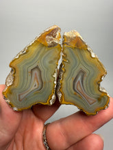 Load image into Gallery viewer, High-Grade Indonesian Sumatra Agate Pair – Vibrant Banded Chalcedony with Rich Color Zoning | Ethical Lapidary & Collector Display Specimens