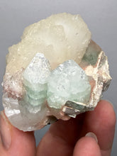 Load image into Gallery viewer, High-Grade Gemmy Green Apophyllite on White Stilbite | Deccan Traps, Maharashtra, India