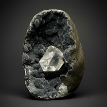 Load image into Gallery viewer, High-Grade Optical Calcite on Black Druzy Chalcedony Stalactites Zeolite| Maharashtra, India